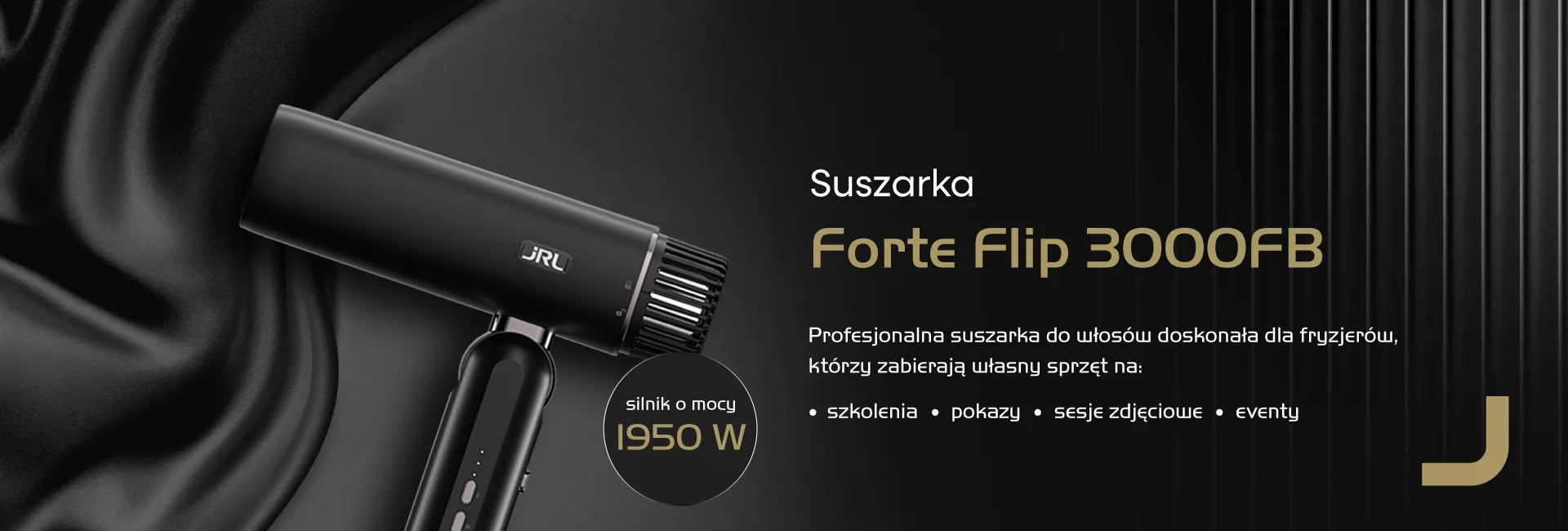 JRL Forte Flip 3000FB składana profesjonalna suszarka do włosów z jonizacją czarna